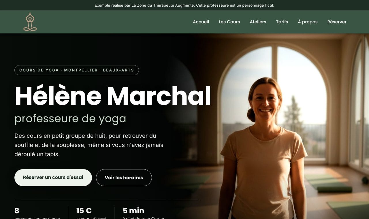 Aperçu de la page web d’Hélène Marchal, professeure de yoga imaginaire à Montpellier