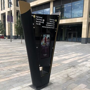Woking V-shaped wayfinding totem sign