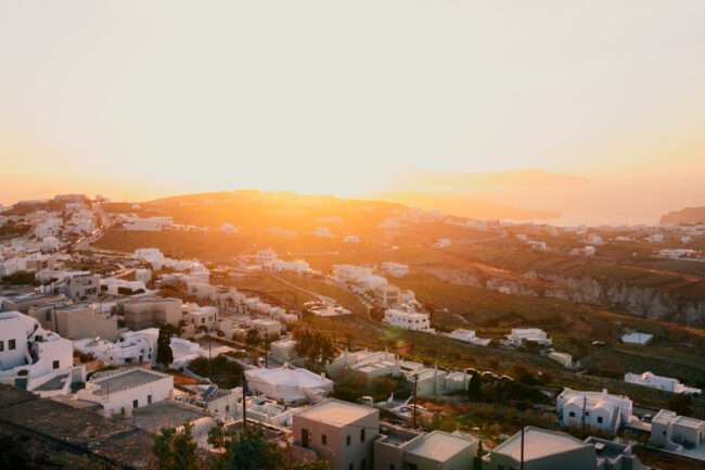 santorini village view at sunset