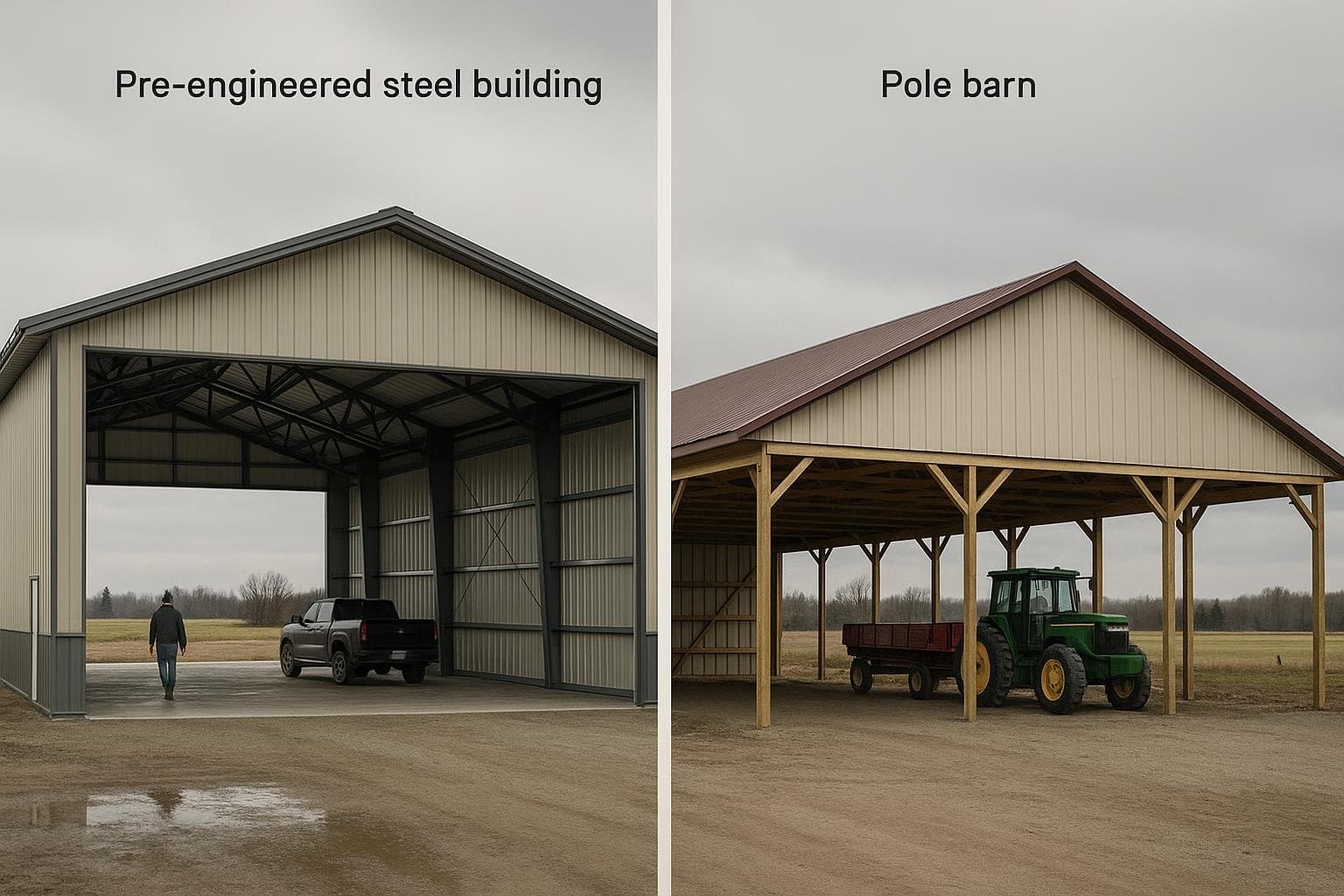 Comparison of pre-engineered steel building and pole barn farm structures