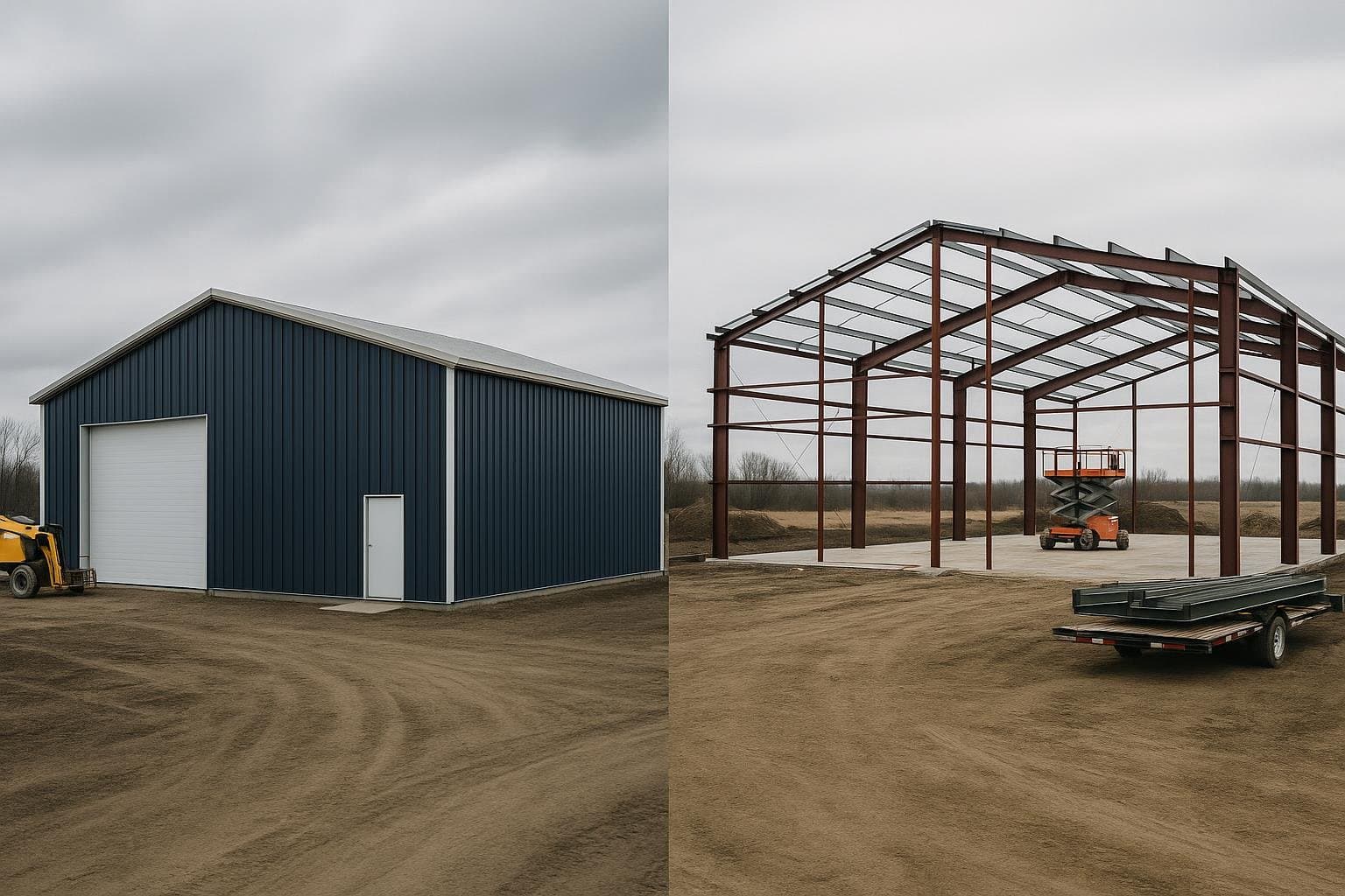 Pre-engineered metal building kit compared to conventional steel frame construction
