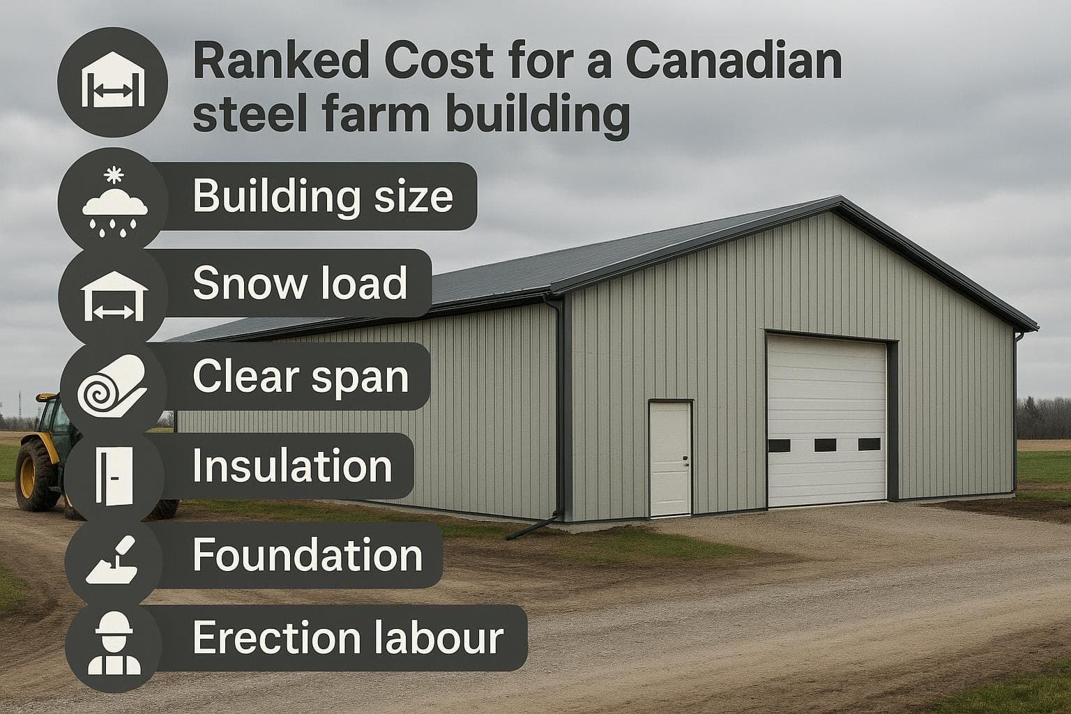 Ranked cost drivers for a steel farm building project in Canada