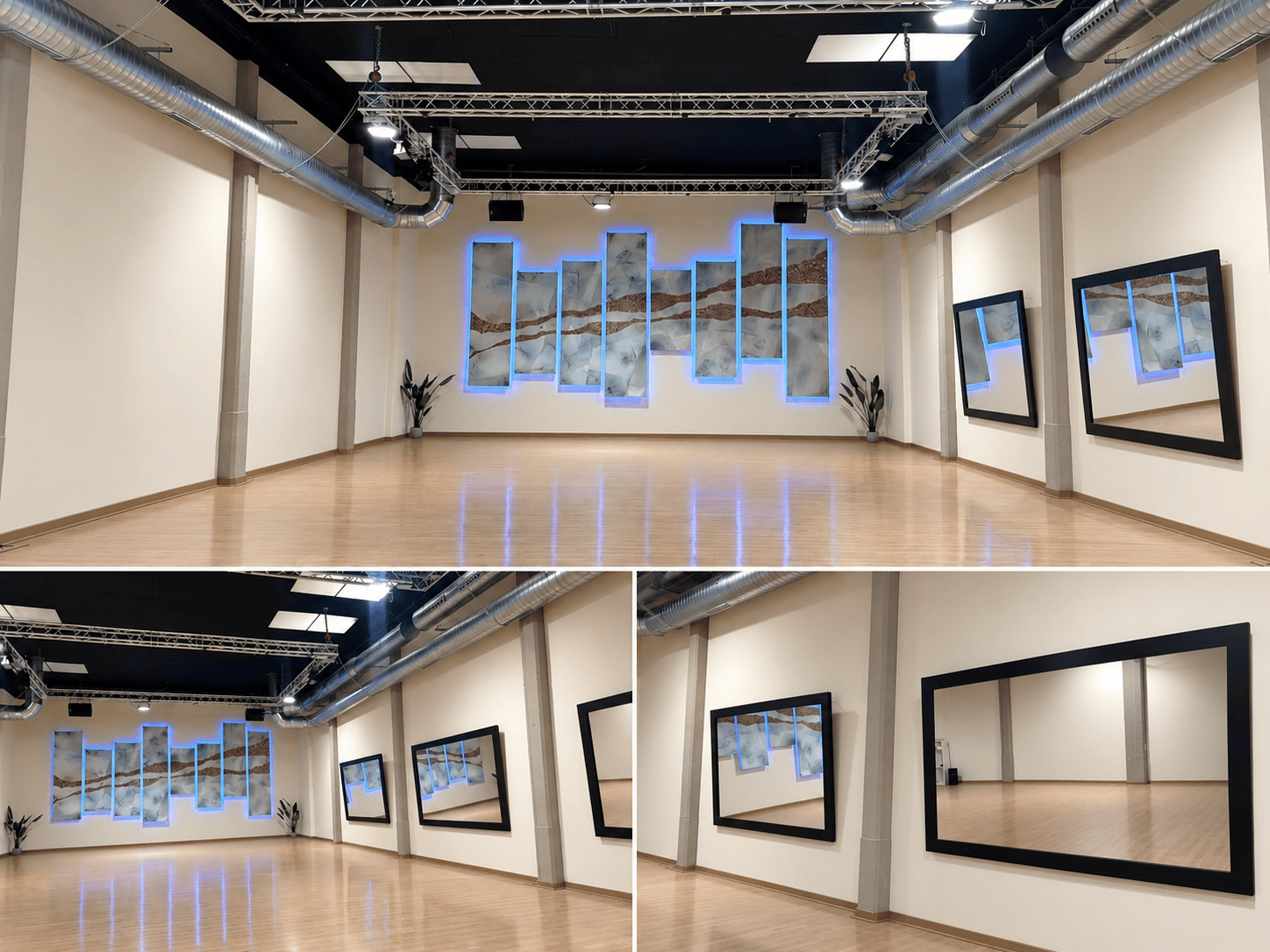 Sala Infinity, estudio de 300 m² con espejos e instalación de arte