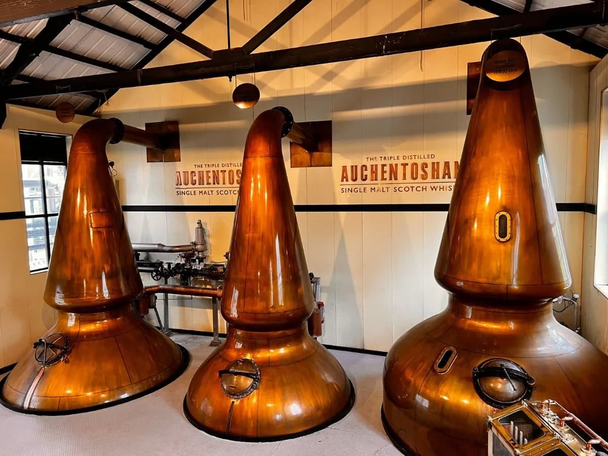 The Three Copper Stills at Auchentoshan Distillery Glasgow