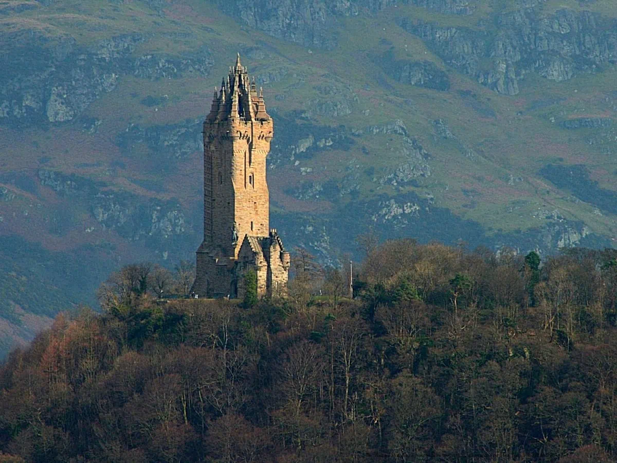 The Wallace Monument covered from Stirling Castle esplanade on a Day Tour from Edinburgh 