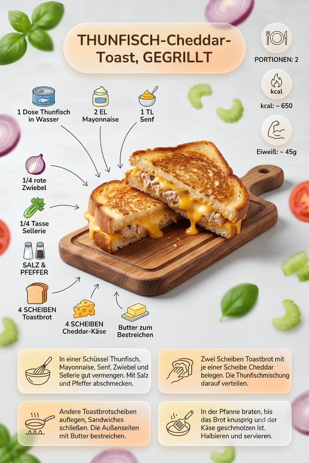 Gegrilltes Thunfisch-Cheddar-Toast