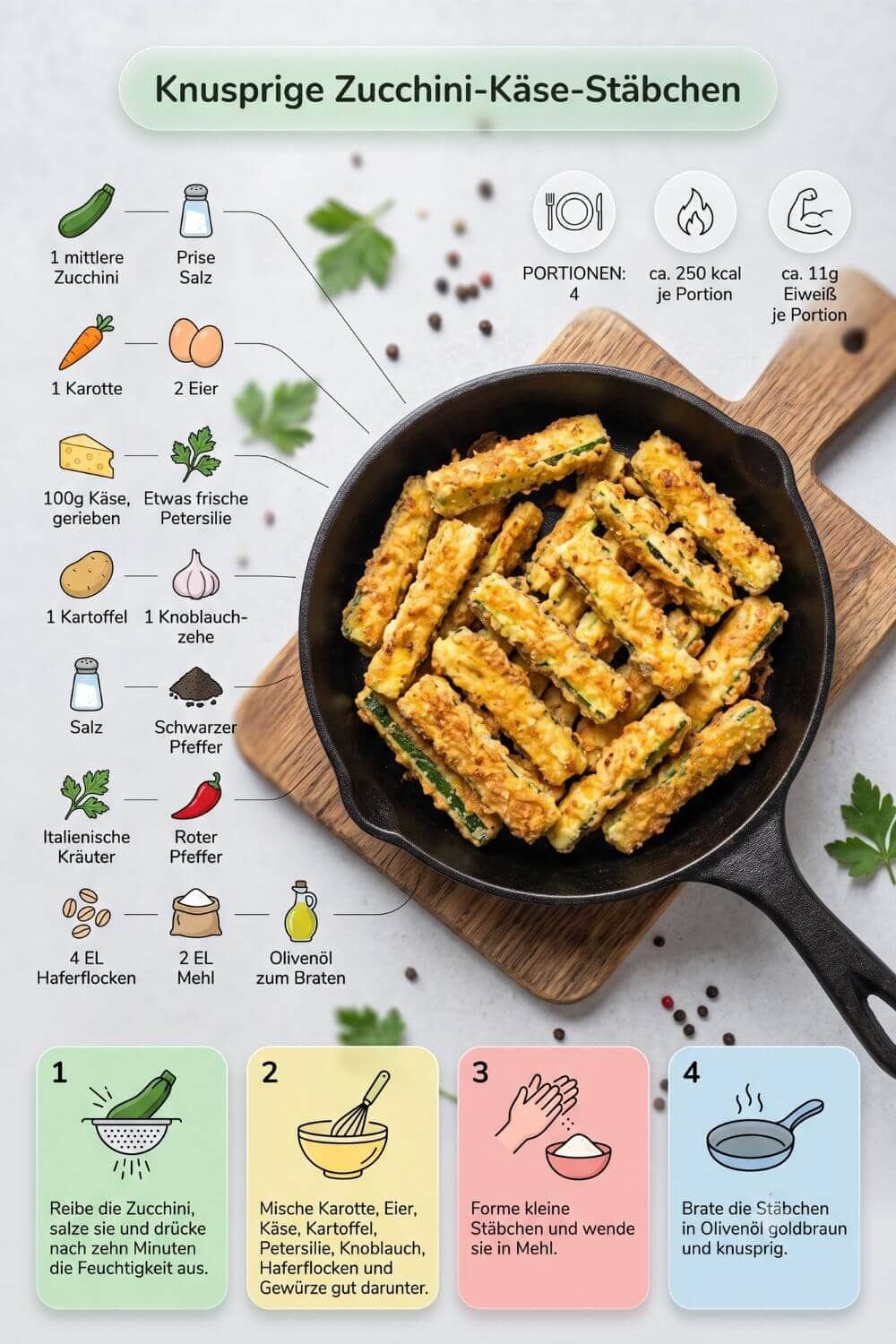 Knusprige Zucchini-Käse-Stäbchen