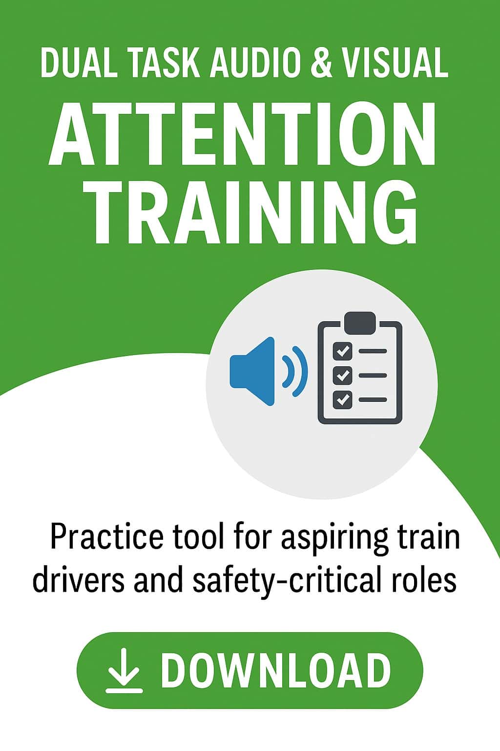 a green and white sign with a clipboard and a checklist for attention training