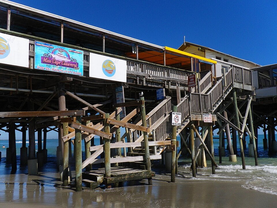 Cocoa Beach Pier with yellow umbrellas
