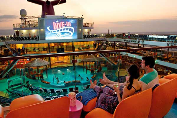 Onboard movie screen on cruise