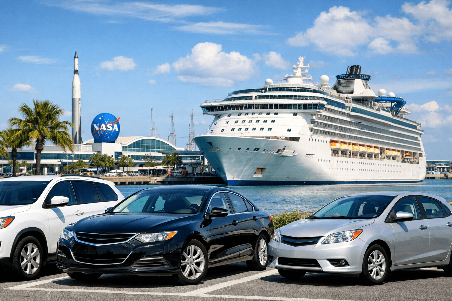 Cape Canaveral car rental near cruise port with cruise ship