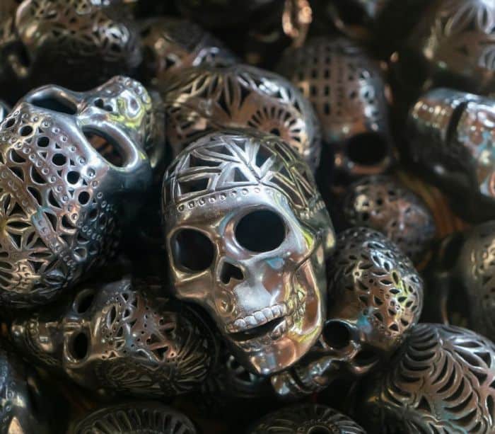 black pottery skulls