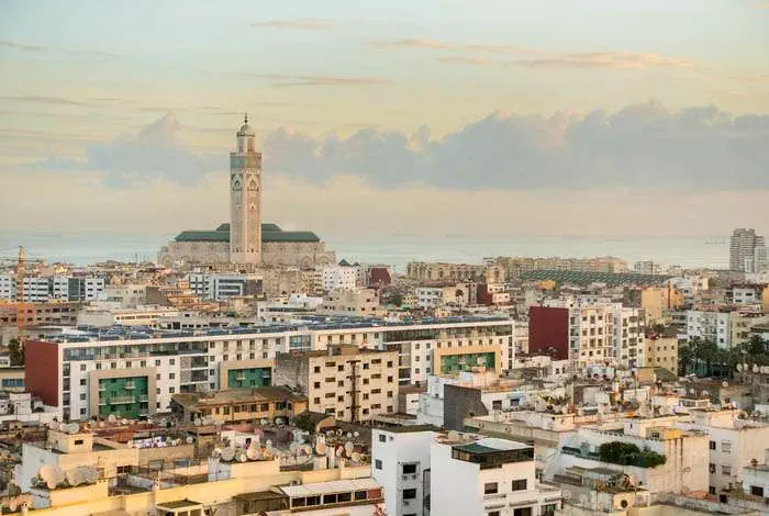 Casablanca cityscape with Hassan II Mosque Morocco