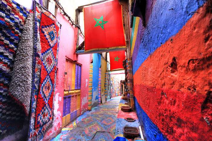 Colorful street in the medina in Fes Morocco