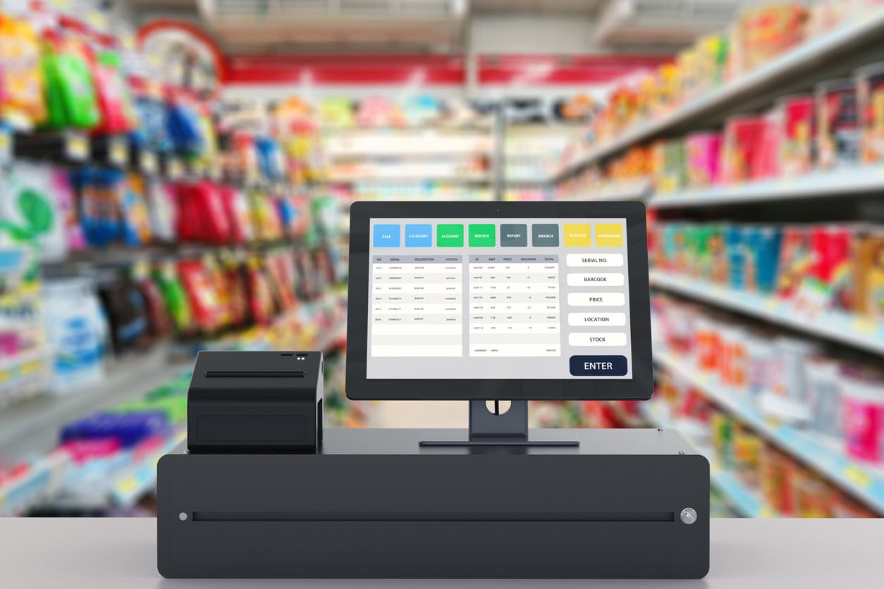 Point of sale system in a grocery store.