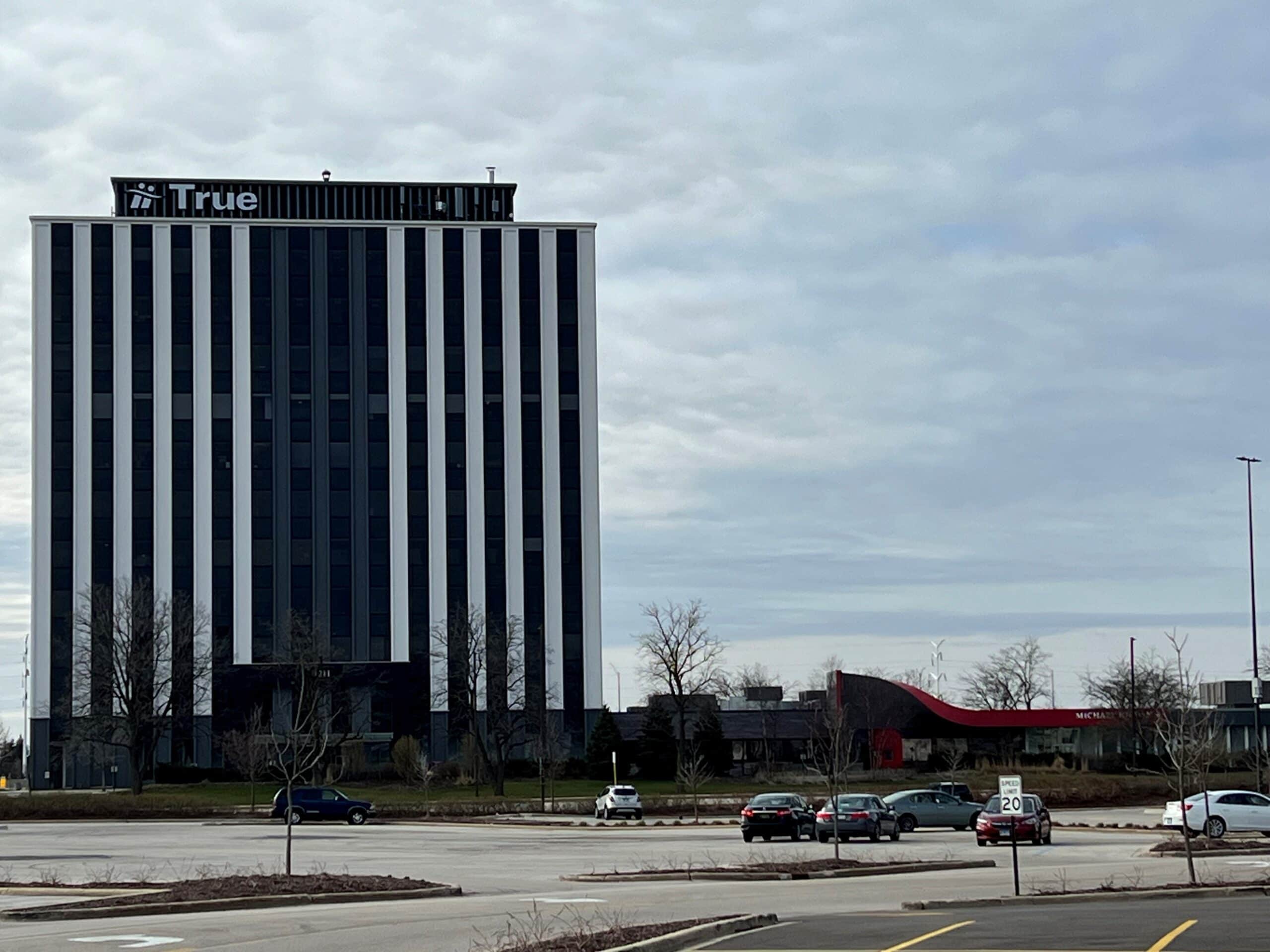 Modern office building with a distinctive design.