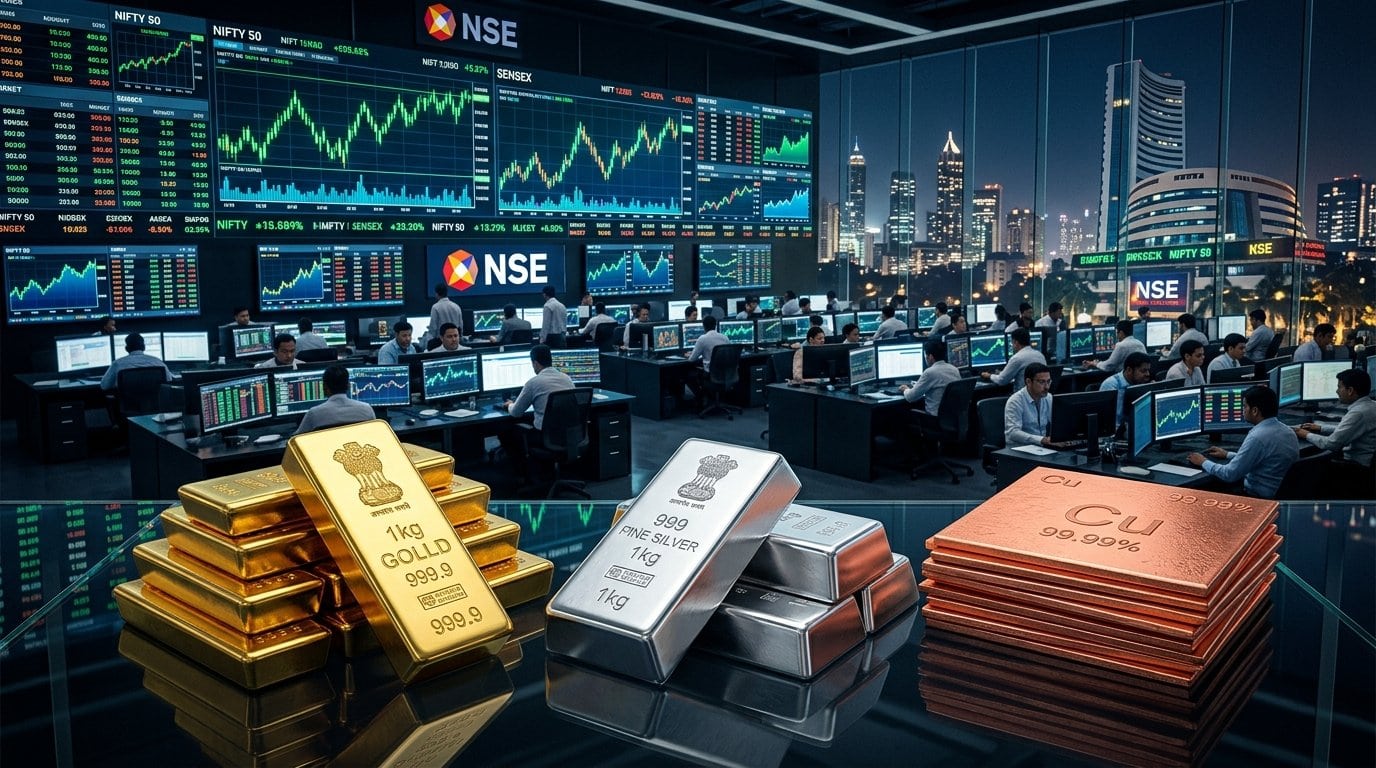 Stock market and commodity prices today Sensex Nifty gold silver copper trading