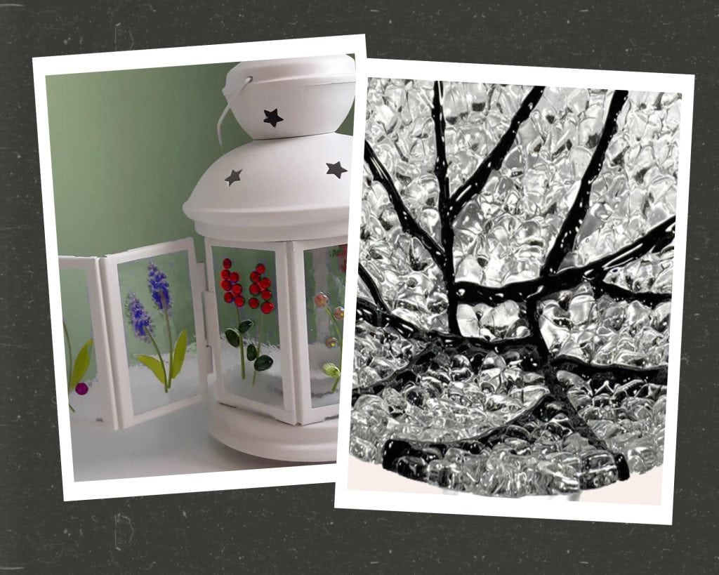 a fused glass lantern and a cracked ice bowl