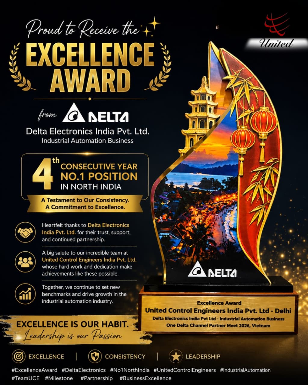 United Control Engineers Excellence Award 2026 from Delta Electronics India