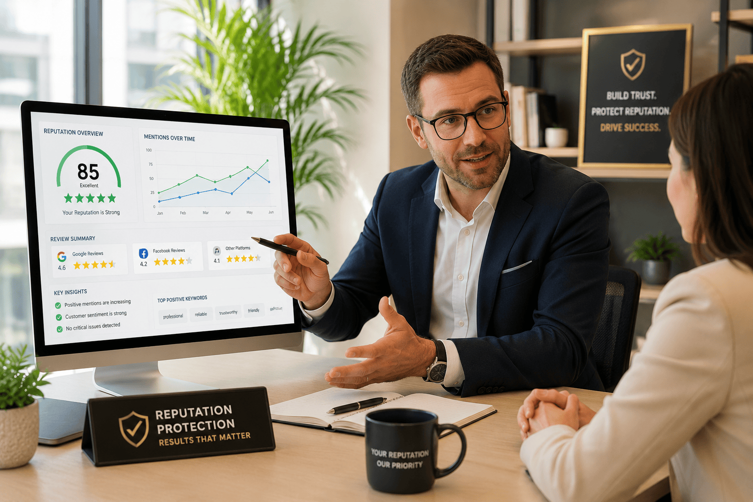 Reputation management strategy consultation for a UK business client