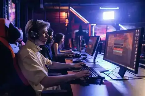 Player at a gaming rig mid-match