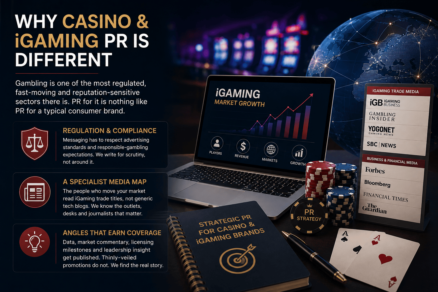 Casino PR Agency UK — iGaming, Gambling & Digital PR 11 Why casino and iGaming PR is different — regulation and compliance, specialist media map, angles that earn coverage infographic