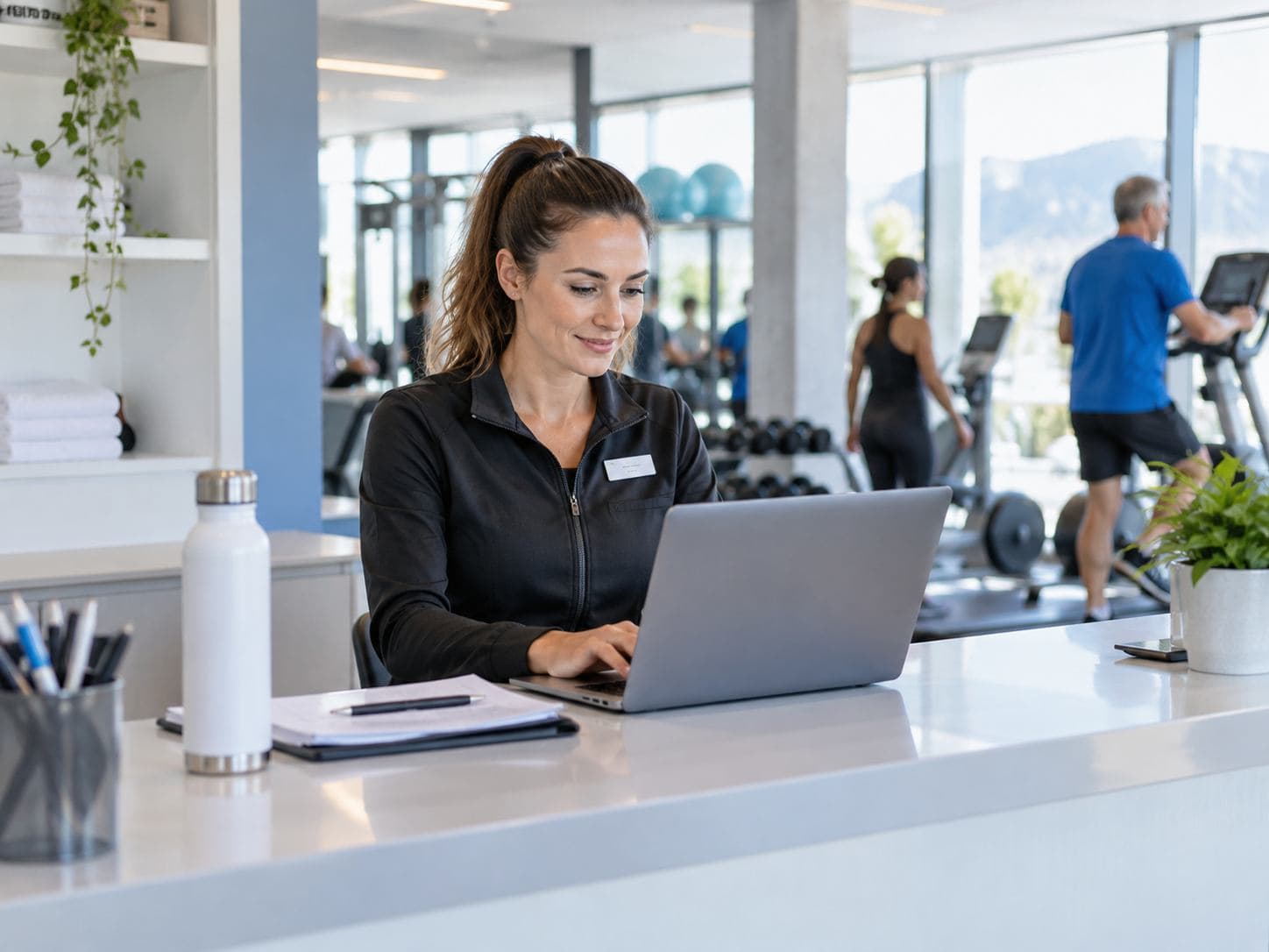 Clubs sportifs et centres de fitness : scène professionnelle illustrative.