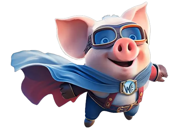 Wonderwutz Willi für Dich und Deine Sicherheit Beratungs Superhelden-Schwein „Wonderwutz“ – Maskottchen und Imagefigur für Beratung, Versicherungen & Finanzierungen der w:finanzberatung.