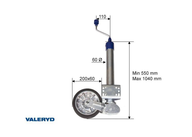VALERYD potporni kotač automat 60mm cijev/čelična felga/puna guma 200x60mm 250kg 6659018