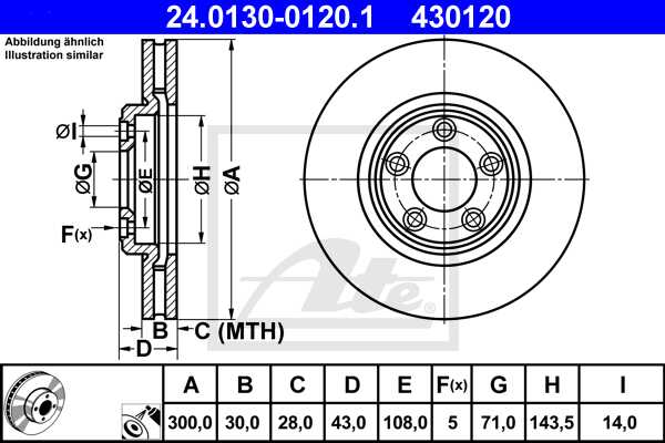 ATE disk ploča JAGUAR 24.0130-0120.1 prednja, s-type ii 3.0 v6 99 ->, d300/30