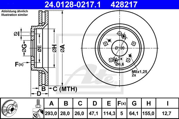 ATE disk ploča HONDA 24.0128-0217.1 prednja, cr-v 2.2i-cdti 07 ->, d293/28