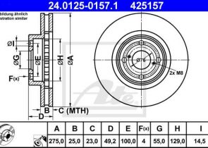 ATE disk ploča TOYOTA 24.0125-0157.1 prednja, corolla 2.0d-4d 00-02 d275/25