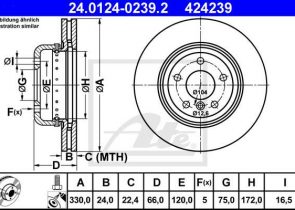 ATE disk ploča BMW 24.0124-0239.2 prednja, bmw 520d f10 10 ->, d330/24