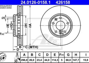 ATE disk ploča RENAULT 24.0126-0158.1 prednja, laguna 2.0dci 07 ->, d296/26