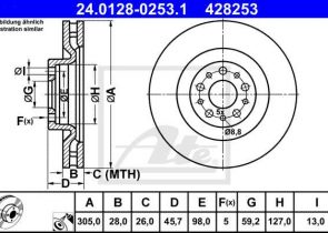 ATE disk ploča OPEL 24.0128-0253.1 prednja, combo 1.6 12->, d305/26