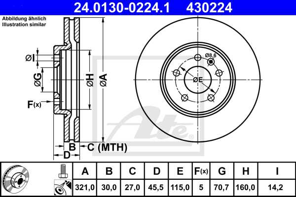 ATE disk ploča OPEL 24.0130-0224.1 prednja, astra j,h,zafirac 04->, d321/30