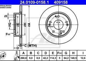 ATE disk ploča HONDA 24.0109-0158.1 zadnja, civic viii 06->, d260/9
