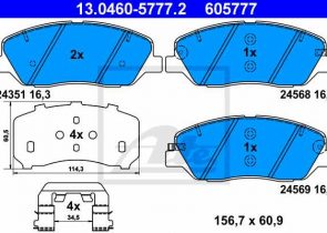 ATE disk pločice HYUNDAI 13.0460-5777.2 prednje, santa fe 2.2crdi 05->