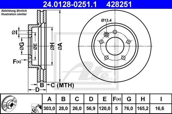 ATE disk ploča VW 24.0128-0251.1 amarok 10->, d303/28
