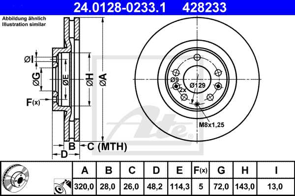 ATE disk ploča MAZDA 24.0128-0233.1 prednja, cx-7 2.3disi 07->, d320/26