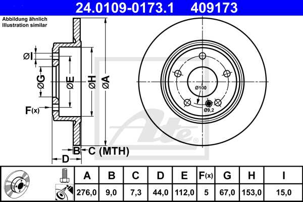 ATE disk ploča MERCEDES BENZ 24.0109-0173.1 zadnja, w176,w246 11->, d276/9