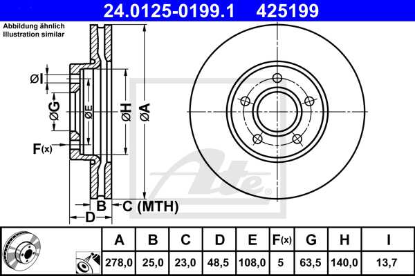 ATE disk ploča FORD 24.0125-0199.1 prednja, focus iii,c-max 11->278/25
