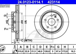 ATE disk ploča OPEL 24.0123-0114.1 zadnja, insignia 2.0cdti 08 ->, d315/23