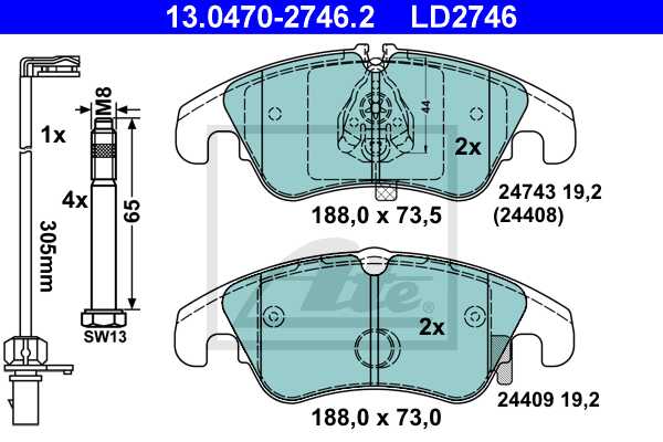 ATE disk pločice AUDI 13.0470-2746.2 prednje, a-4 2.0 tdi b8 07-15 ceramic