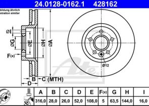 ATE disk ploča FORD 24.0128-0162.1 galaxy ii 06->, d316/28