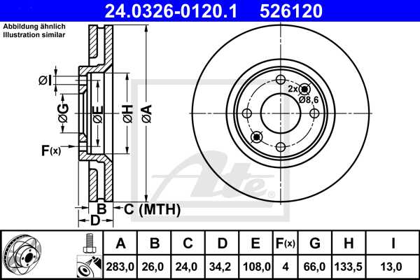ATE disk ploča CITROEN 24.0326-0120.1 berlingo (b9) (08-) sport