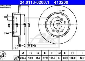 ATE disk ploča NISSAN 24.0113-0200.1 zadnja, qashqai 14->, d290/13