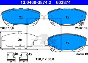 ATE disk pločice TOYOTA 13.0460-3874.2 prednje, avensis 2.0 d-4d 10->