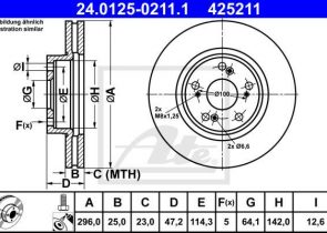 ATE disk ploča HONDA 24.0125-0211.1 prednja, accord 2.2dtec 08 ->, d296/25