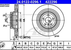 ATE disk ploča MERCEDES BENZ 24.0122-0296.1 zad gl-class (x166) gl 350 cdi 12->, d345/22